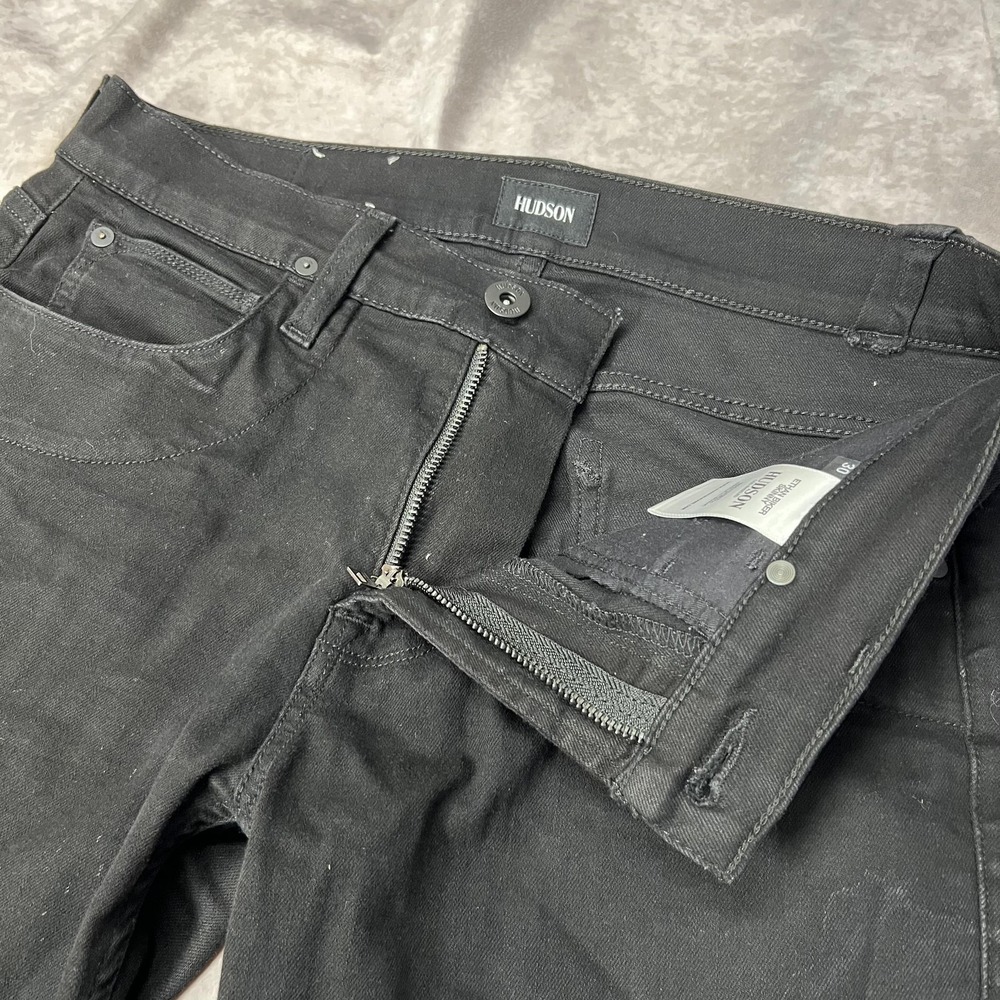 Hudson Ethan Biker Skinny Jeans Mens 30 Black Moto Stretch Denim Pants - Picture 6 of 13
